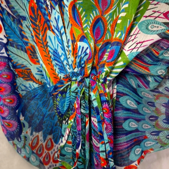 Sheer Colorful Peacock jeweled embellished adjustable Kimono Cover up Sz OS - Picture 6 of 9